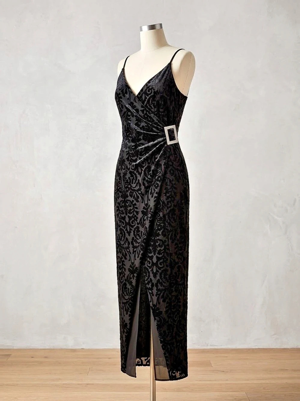 Zara Velvet Feel Printed Asymmetrical Dress With Side Buckle